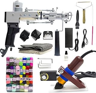 Pistola de moqueta con juego de recortadora de alfombras, pistola eléctrica para alfombras, pistola de pelo tufting, kit de tufting, pistola de alfombras 2 en 1 para cortar y enrollar pelo, máquina de