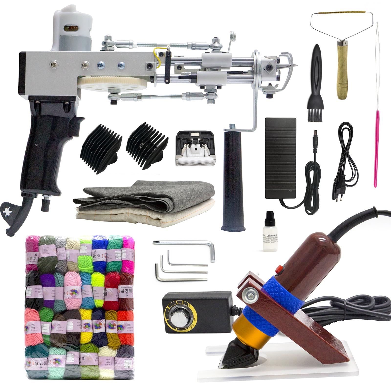 Pistola per tufting per tappeti con kit di tagliapaveti, kit di base con trimmer per tappeti, set di pistola per tufting per tappeti, pistola per tappeti 2 in 1 Cut & Loop Pile e tagliacapelli,
