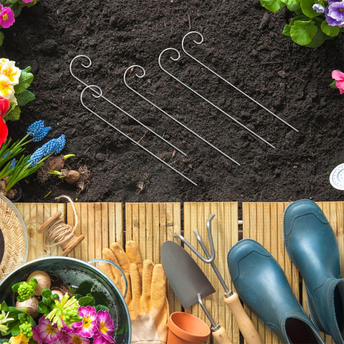 30pcs Shepherd Hooks for Outdoor Garden Hanging Plants and Plant Label Holders, 30cm Metal Yard Stakes for Flower Planters and Garden Decorations