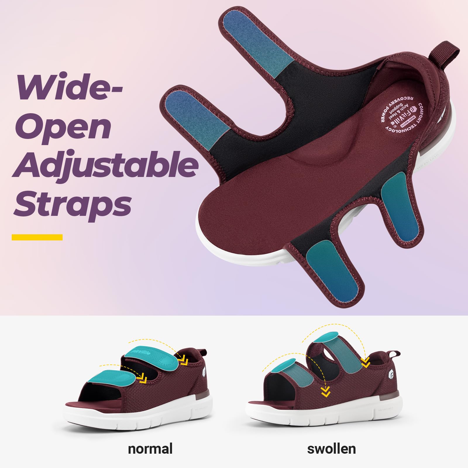 FitVille Sandali per Diabetici Donna Larghi Scarpe Ortopediche a Strappo Sandali Riabilitativi Apertura per Piedi Gonfi