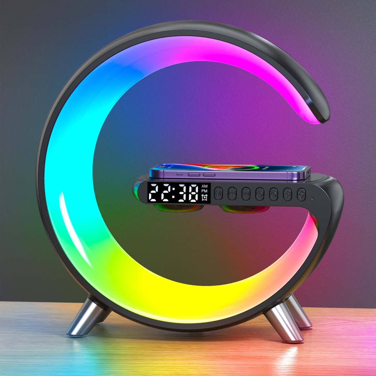 FHRKA Alarm Clock, Light Alarm Clock Sunrise, Wireless Charging Wake Up Light Atmosphere Lamp for Heavy Sleepers