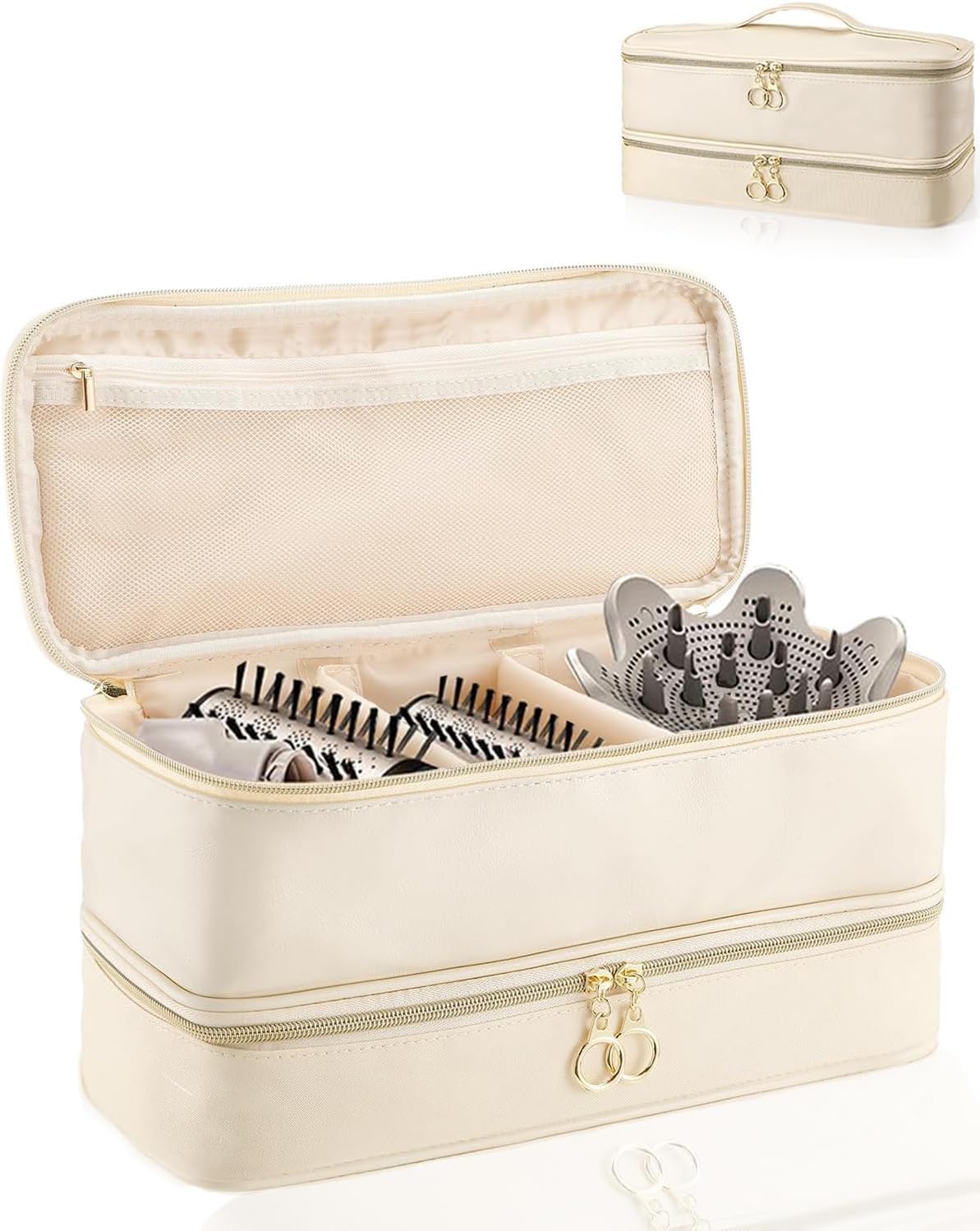 BANJEKT Dyson Airwrap Travel Case, Shark Flex Style Case Compatible with Shark Flexstyle, Hair Tools Travel Bag with Double-Layer Shark Hair Dryer Case for Travel Dyson Airstraight Case Pu Leather