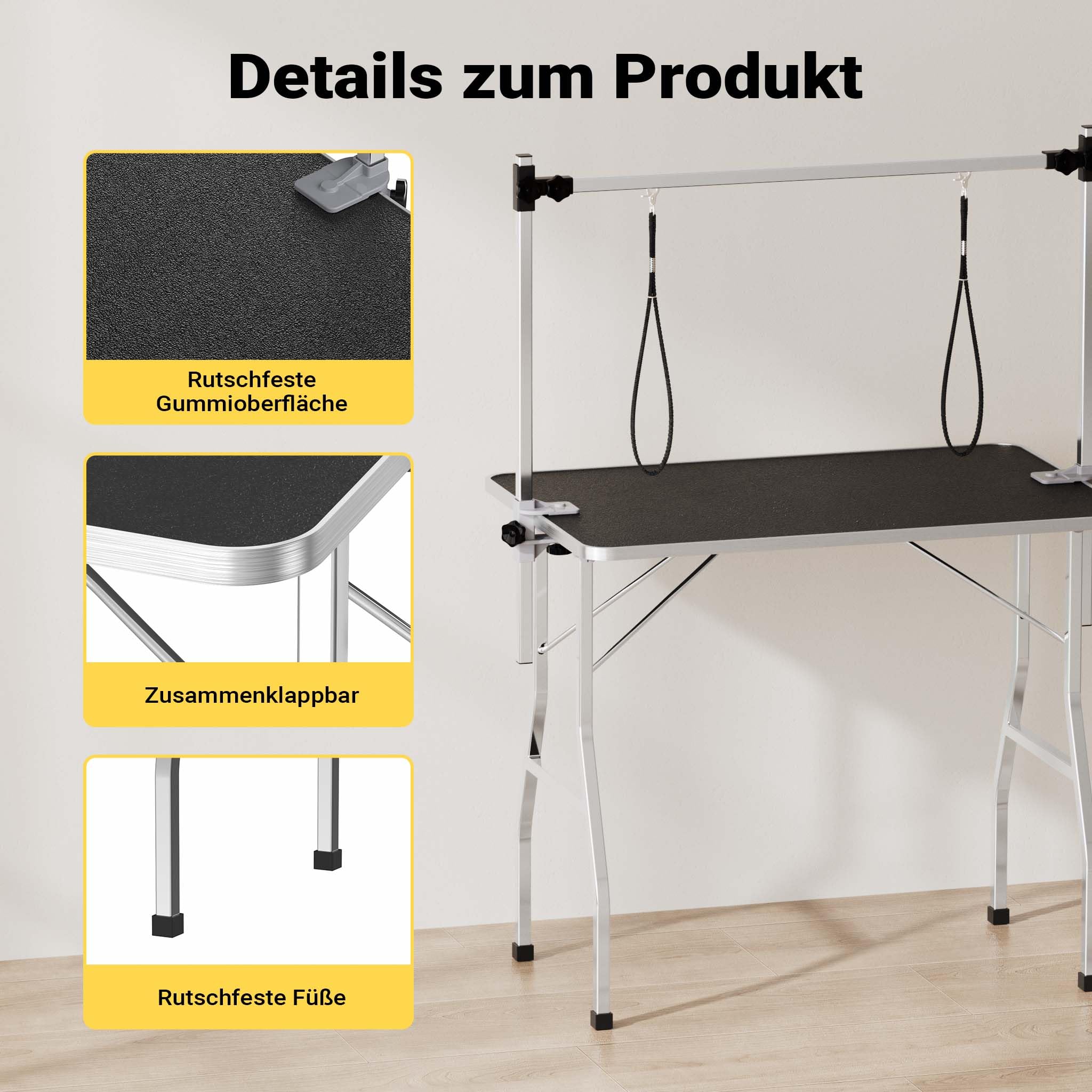 Wiltec Schertisch für Hund und Katze, 91x61x76 cm, Trimmtisch zusammenklappbar, Groomer Tisch mit 2 Schlingen, Pflegetisch für Tiere
