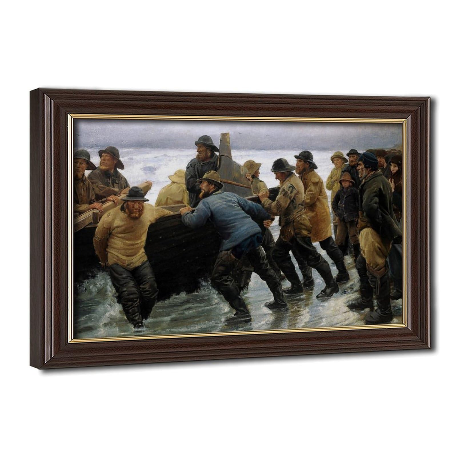 WCYB Fishermen Launching A Rowing Boat by Michael Ancher Art Prints Posters Canvas Deco Paintings Wall Art For Office Hangable Frame 8" L X 12" W