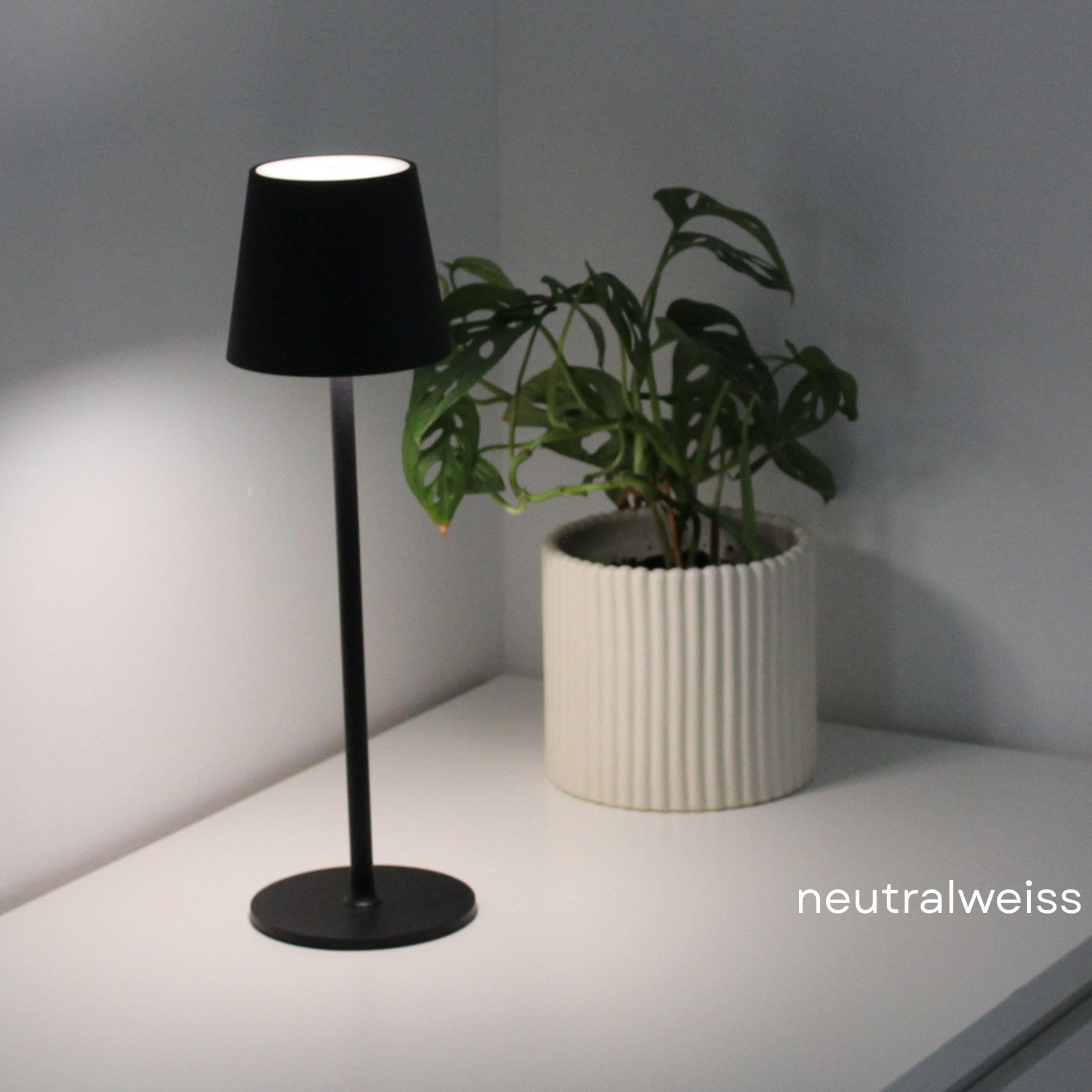 Nell LED Tischlampe Kabellos | 1800mAh Akku Wiederaufladbar | USB-C Ladeanschluss | IP54 Wassergeschützt | Dimmbar & 3 Farbtemperaturen | Für Indoor & Outdoor (BLACK, 8, LED)