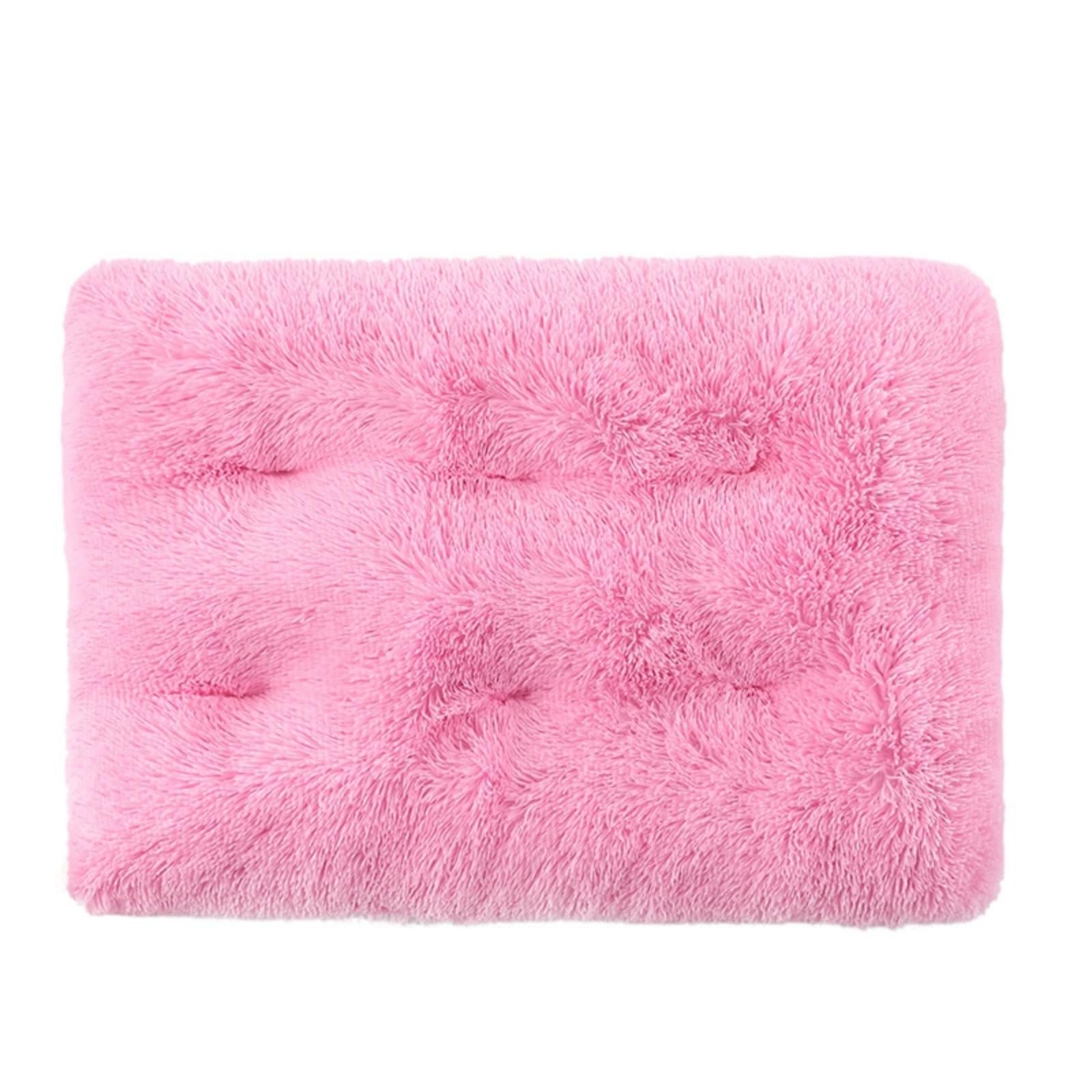 Mateju Plush Pet Bed Rectangle, Fluffy Pet Cushion Thick Warm Soft Plush Dog Cat Bed for Indoor Calming Puppy Kitten Petbed with Non Slip Bottom for Small Medium (Pink,M 65x50cm)