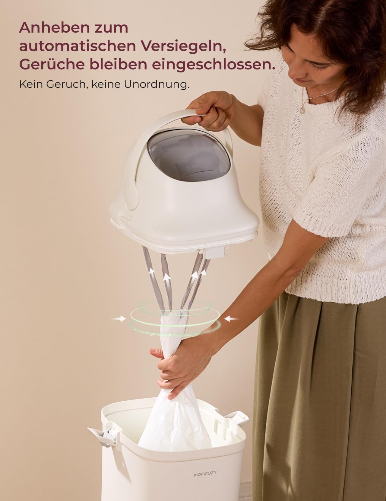 Momcozy Windeleimer mit 3-fach-Verschlusssystem zur Reduzierung von Gerüchen, windeleimer geruchsdicht breite Öffnung, ergonomische Höhe, großes Fassungsvermögen mit Sichtfenster, diaper bin