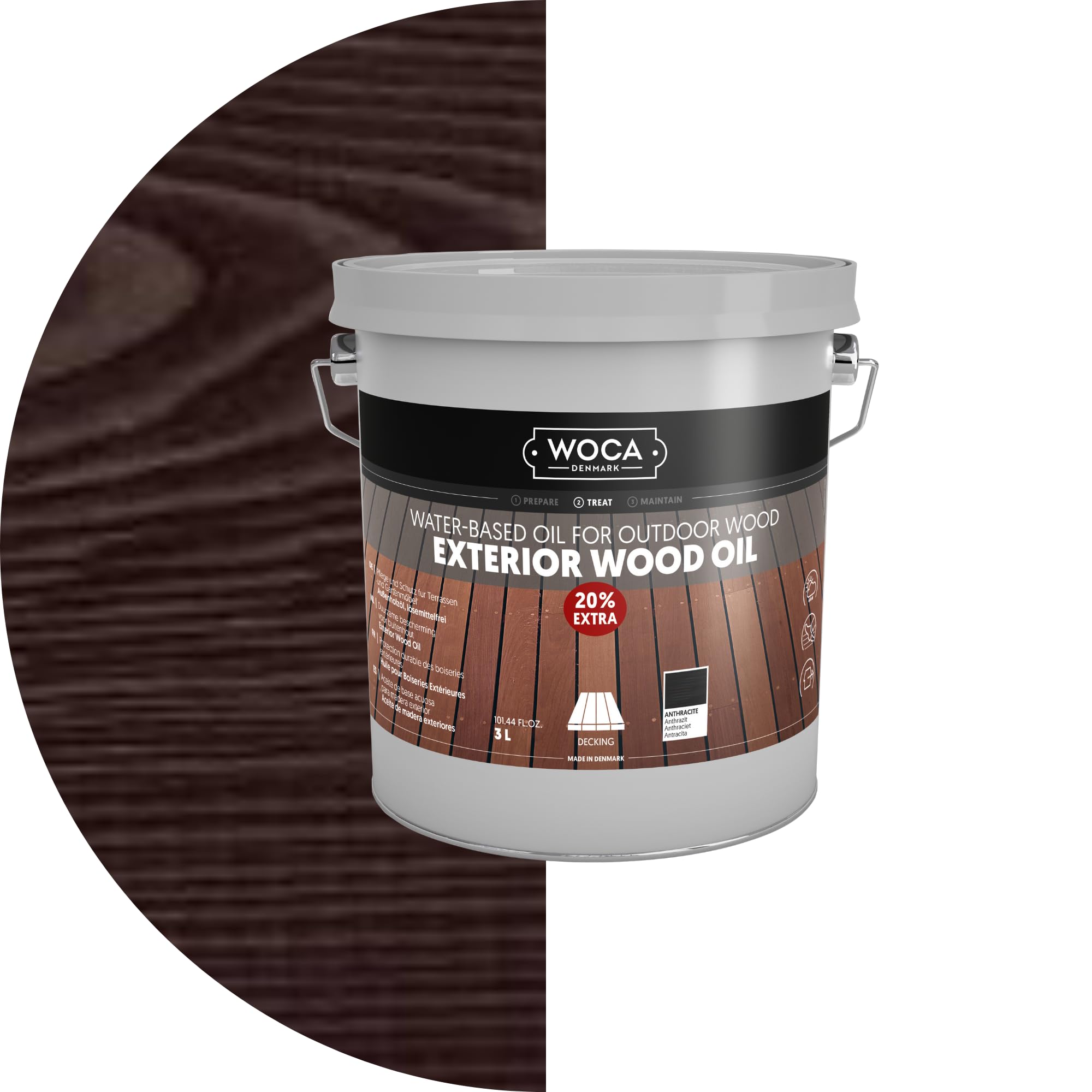 WOCA Denmark Exterior Wood Oil Anthrazit 3 L - Terrassenöl für Terrassen, Zäune und Möbel im Außenbereich