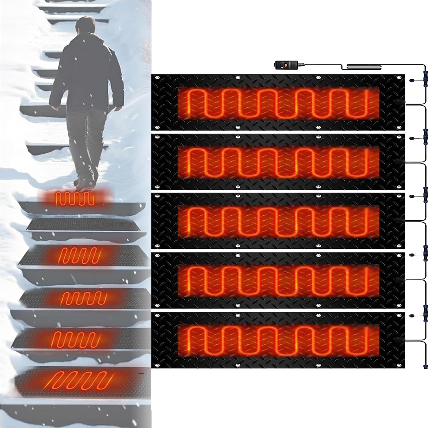 Heated Snow Melting Mats for Entrances, Non-Slip De-Icing Mats for Decks, Heated Outdoor Walkway Driveway Pad, Winter Removal and Ice Melt Products Stairs, Steps