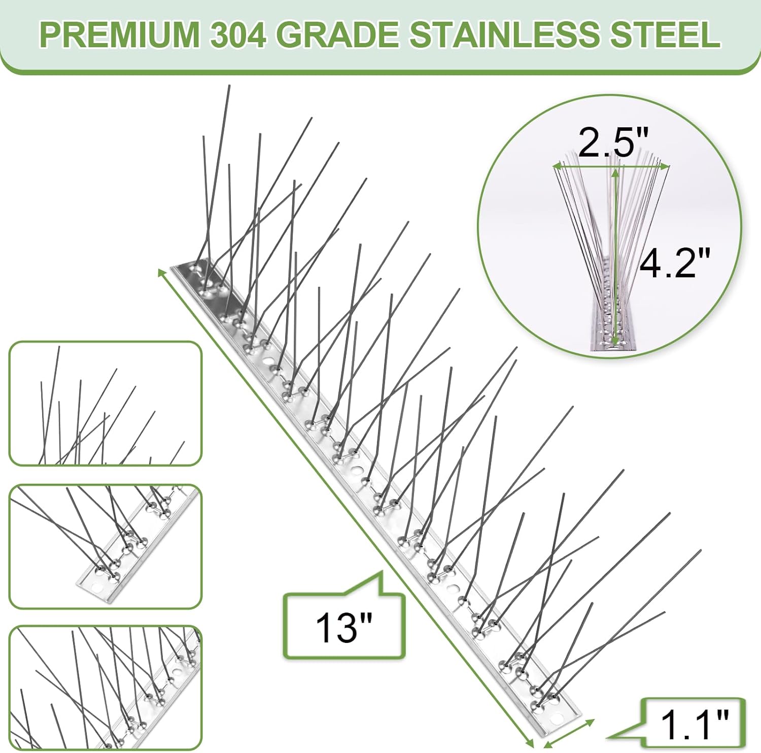 XPCARE 105 Feet Bird Spikes, Stainless Steel Bird Spikes Fence Spikes for Crow Robin Pigeon Squirrel Raccoon Defender Spikes (100 Packs)