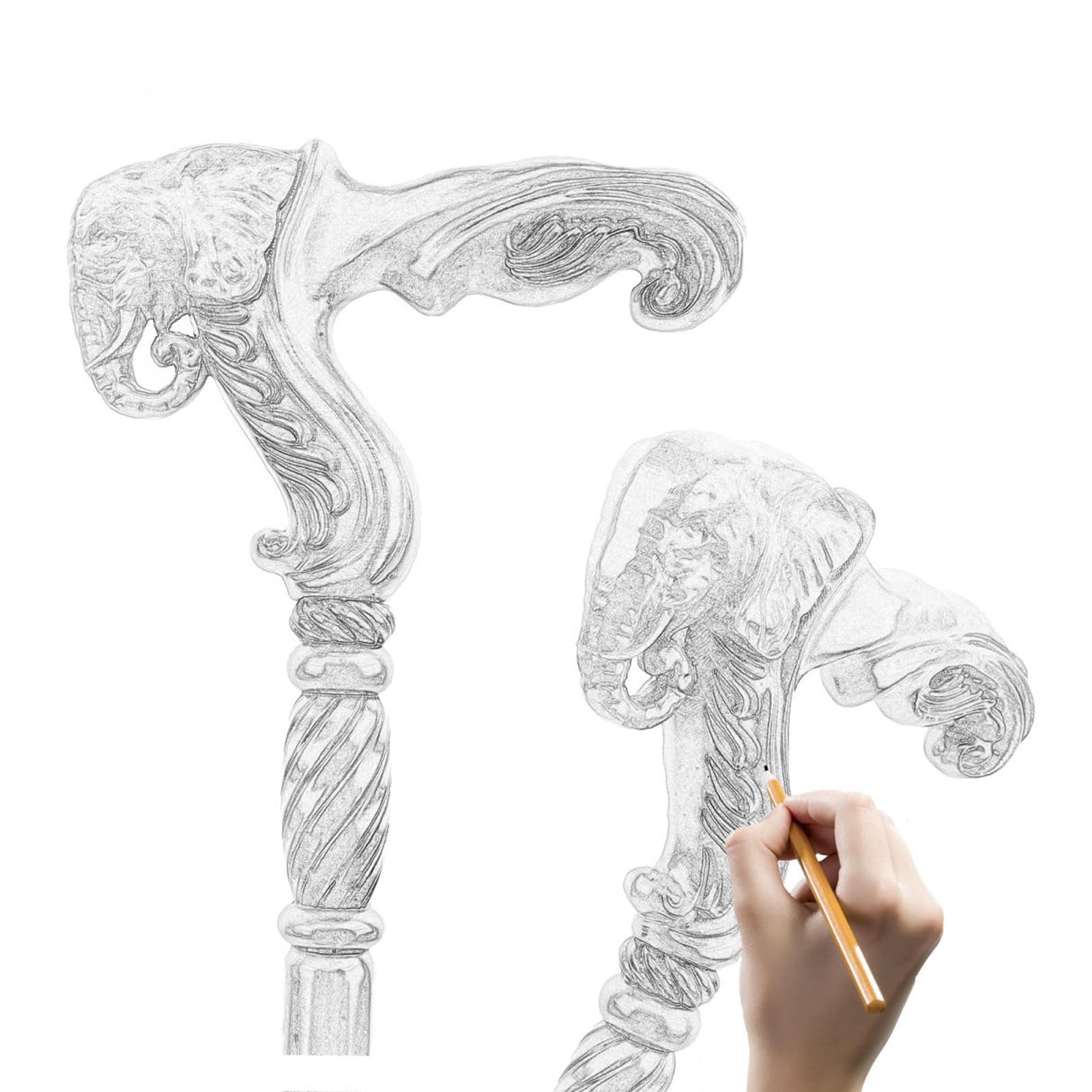 Bastón de Madera de Elefante Marrón de 97 Cm, Mango Ergonómico Ideal para Hombres y Mujeres Mayores
