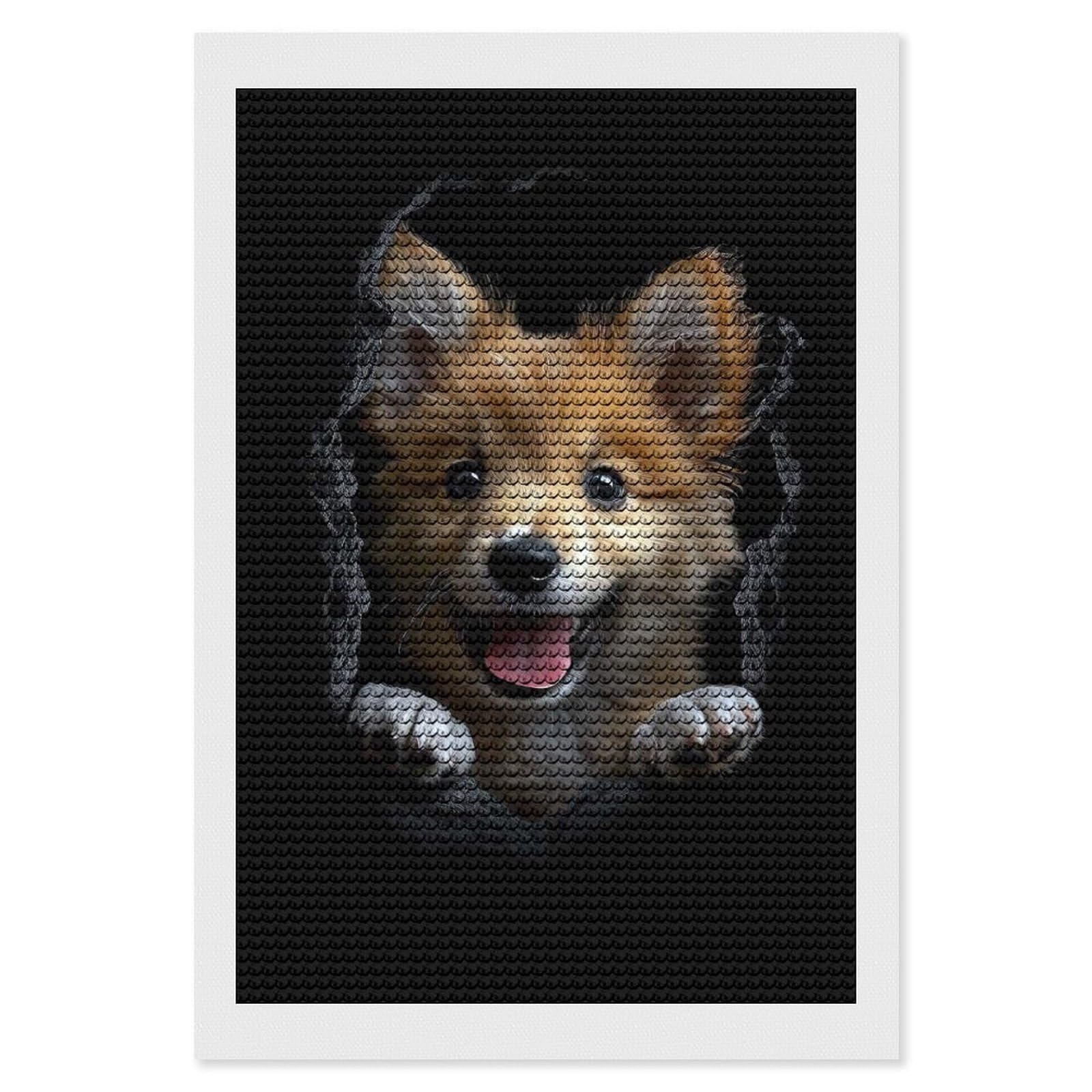 Junmoney Icelandic Sheepdog Round Drill Diamond Painting 8"x12", Satisfying Creative Project, Complete Accessories, Printed Canvas
