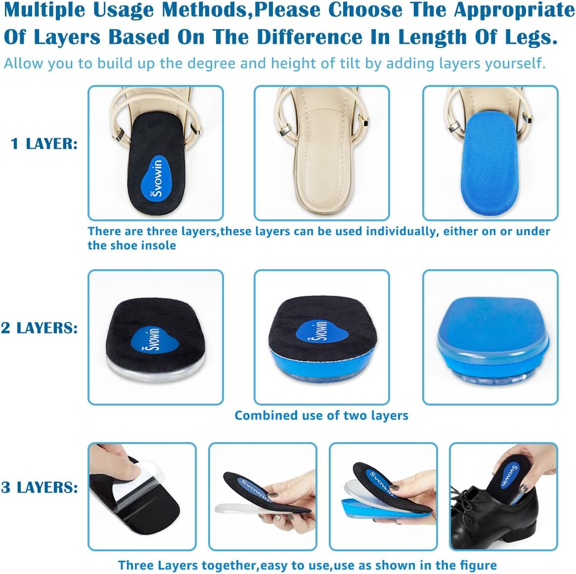 3 Layers Adjustable Heel Wedge Lift for Leg Length Discrepancies, Height Increase Insoles for Heel Pain, Achilles Tendonitis, Gel Shoe Heel Cushions Cups for Men and Wowen(Large) - Image 5