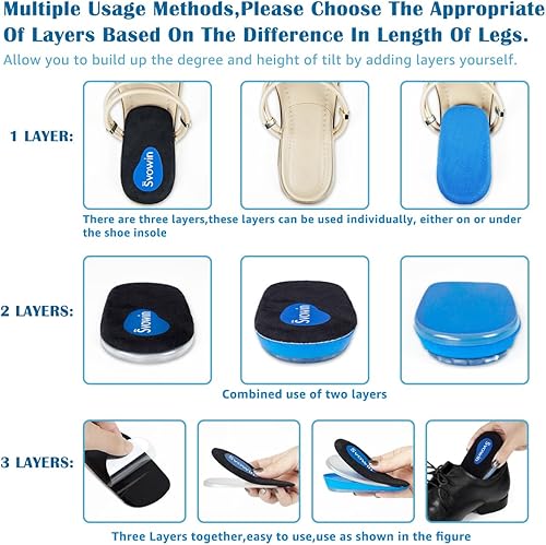 Miniatura 5 de Plantillas de aumento de altura ajustable de 3 capas, insertos de elevación de talón para discrepancias de longitud de pierna y tendinitis de