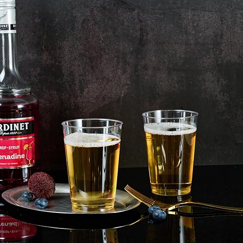 Vista 4 de FOCUSLINE Paquete de 200 vasos de plástico transparente de 12 onzas, vasos desechables de plástico reutilizables, resistentes vasos transparentes