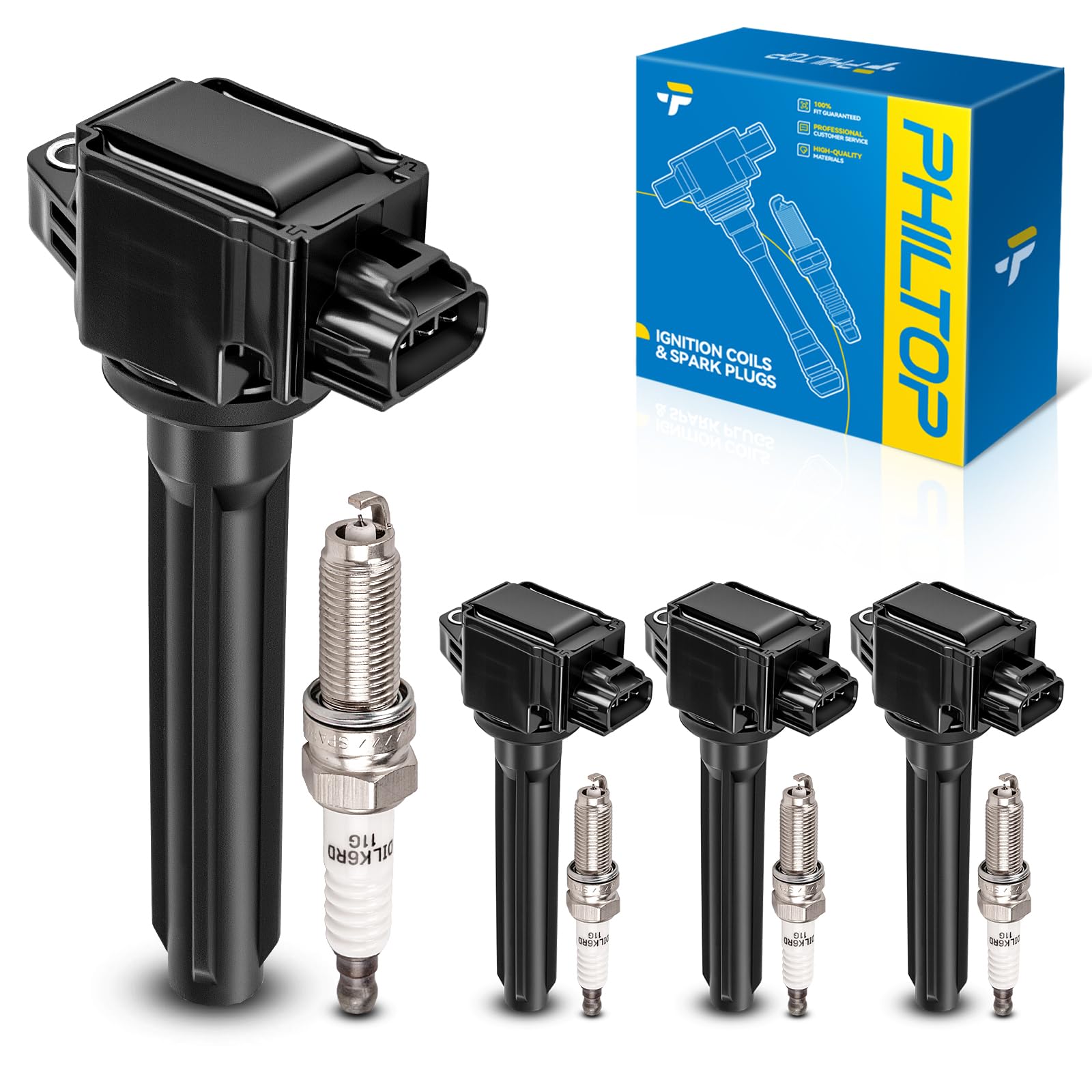 PHILTOP Ignition Coil Pack and Spark Plugs Fits Mitsubishi