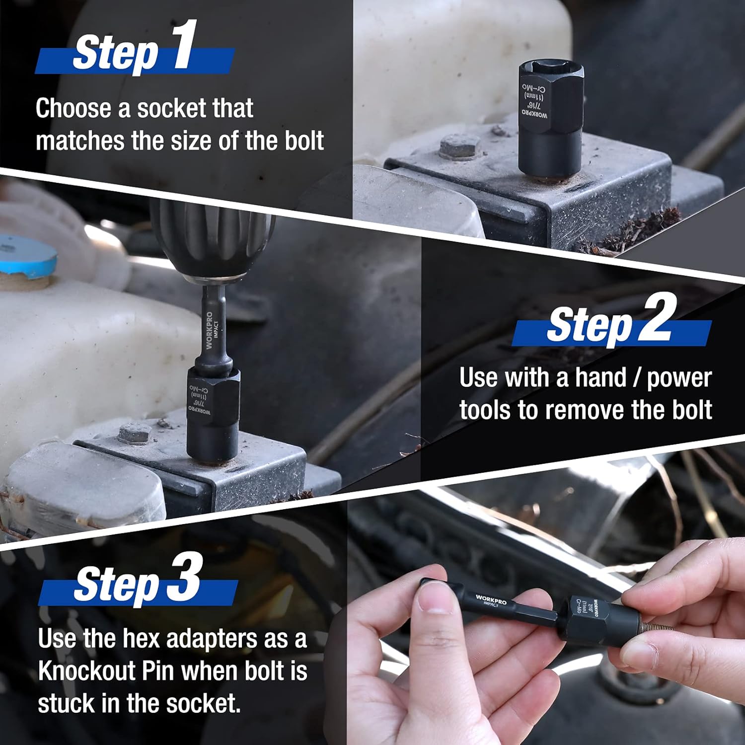 WORKPRO 15 Pieces Impact Bolt & Nut Remover Set, 3/8” Drive Bolt Extractor for Removing Stripped, Damaged, Rounded off and Rusted Bolts & Nuts