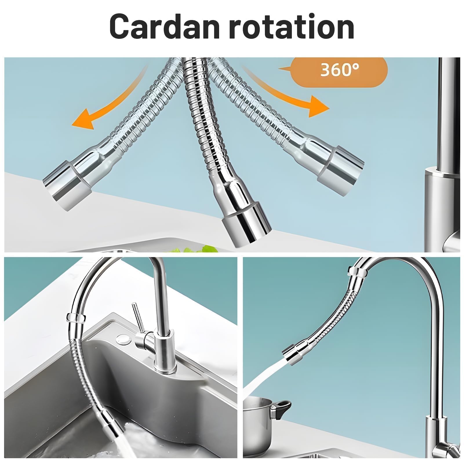 Extensor Grifo Cocina Ajustable de M22 20cm con Aerador Flexible 360°, Dos Modos de Pulverización, Rallonge de Acero Inoxidable para Ahorro de Agua, Diseño Universal y Elegante