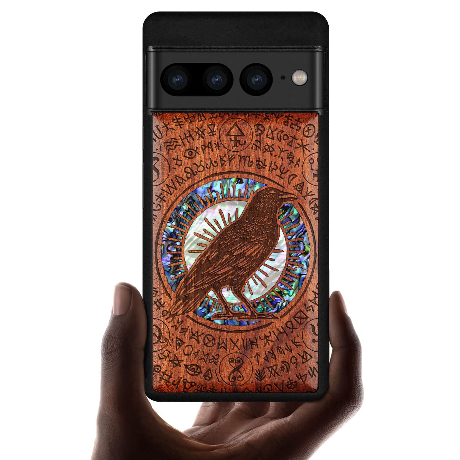 Google Pixel 7Pro 天然木 ウッドカバー 彫刻 オオカミ