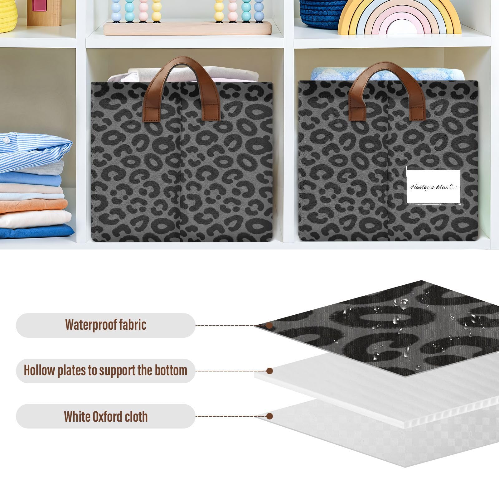 FRODOTGV Contenedores de almacenamiento abiertos para armario, dormitorio, cocina, negro, gris, leopardo, M