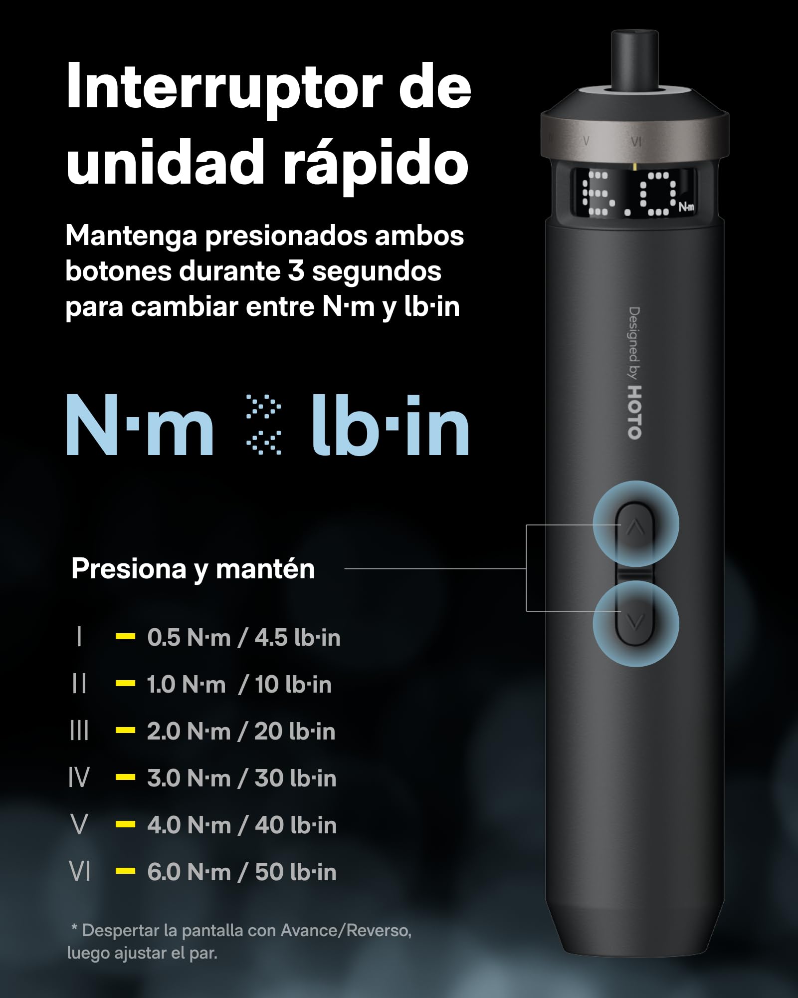 HOTO PixelDrive Destornillador Eléctrico de 3.6V, pantalla inteligente, 6 ajustes de par (0,5-6 N·m), 30 puntas hexagonales 1/4″, luz LED, para electrónica y reparaciones domésticas