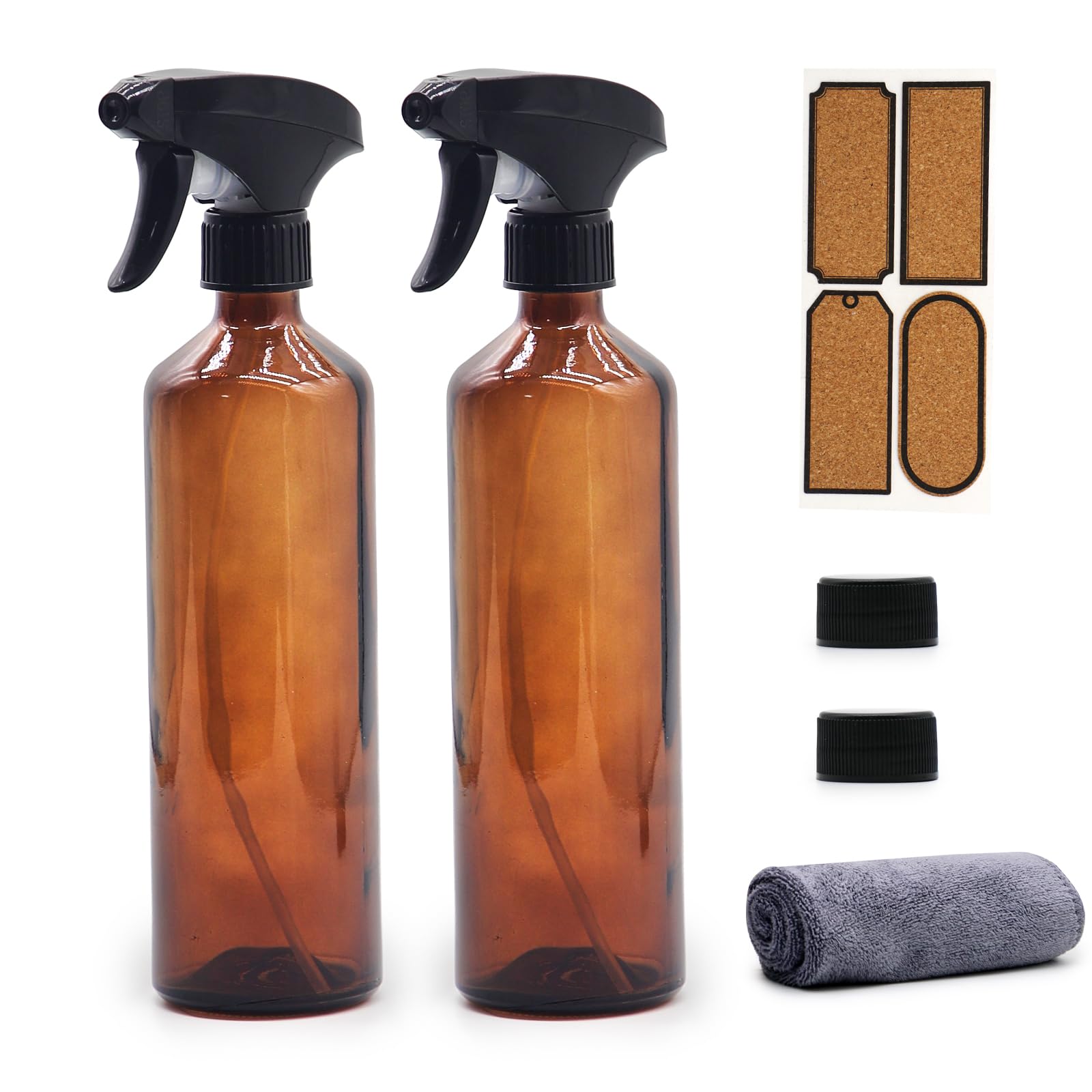 OFFIDIX Glass Spray Bottles for Cleaning,16 OZ 2 Pack Continuous Empty Water Mister Spray Bottles for Hair,Plants Mister,Adjustable Nozzle,Amber