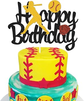Softball Cake Topper,Baseball Cake Topper for Girl Boy Birthday Party Girls Softball Pitcher Cake Decor