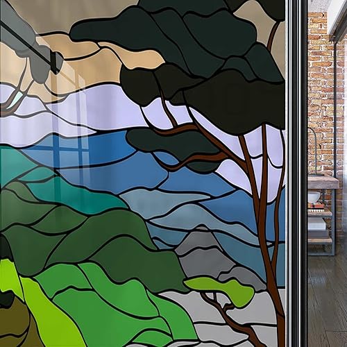 Película reflectante decorativa de vitral, película abstracta colorida para ventana, privacidad diurna, bloqueo solar, control de calor, 17.7 x 23.6