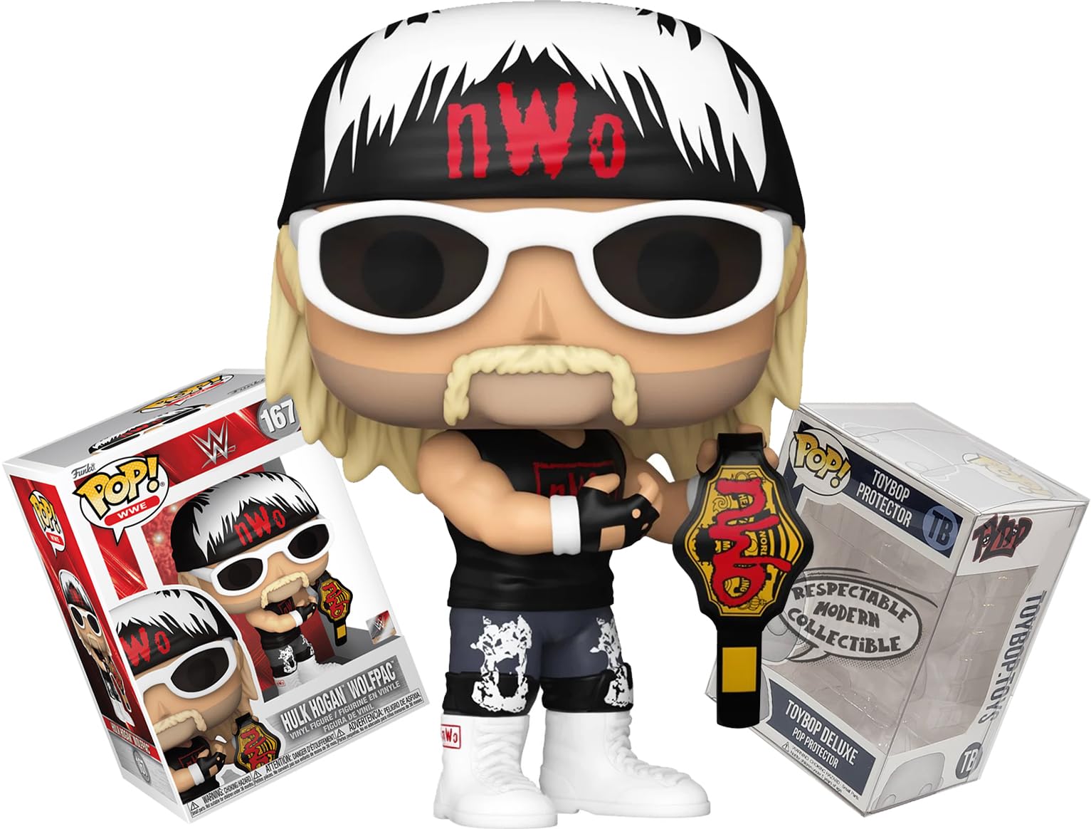 WCW - Hulk Hogan Wolfpac with NWO Belt + ToyBop Protector: Retro WWE Pop! TV Vinyl Figure (Bundled with Pro-Deluxe Pop Protector Collector Case Box Gift Set)