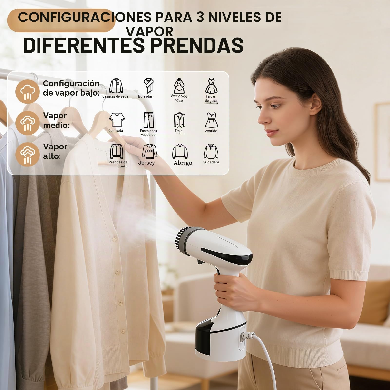 Cadrim Plancha Vertical Vapor de 1600 W con 250 ml con depósito de agua y 3 niveles de vapor,Calentamiento Rápido de 20 Segundos,Ideal para el hogar, la oficina y viajes