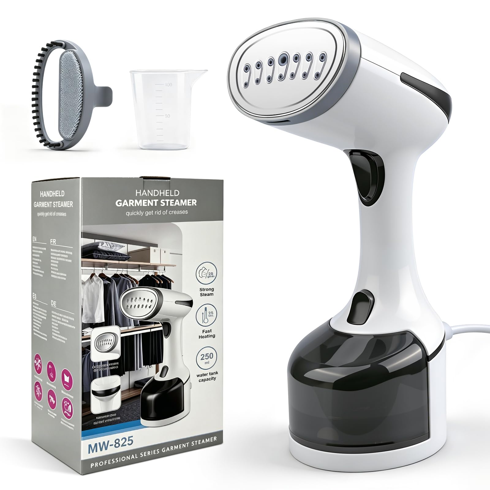 Cadrim Clothes Steamer, 1600W Handheld Steamer Clothing, Portable Handheld Garment Fabric Wrinkles Remover, 250ml Water Tank, Travel Steam, Vertical Strong Steam for Home, Travel and Office