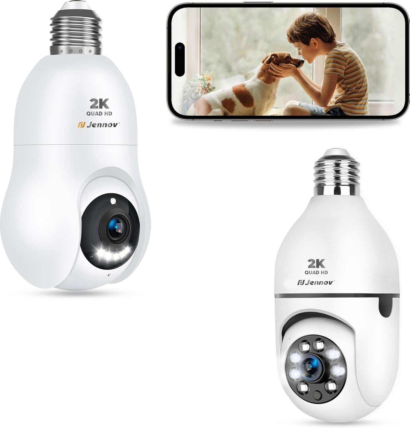 Jennov 2K/3MP Light Bulb Security Camera, 2.4Ghz WiFi