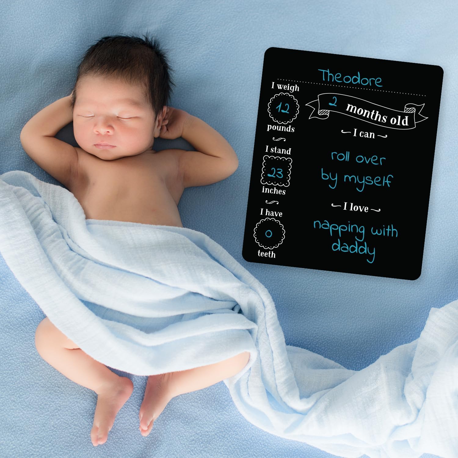 Monthly Baby Stats and Milestones Sign/Months Old Reusable Plastic Board / 10" x 12" Gender Neutral Black Photo Prop