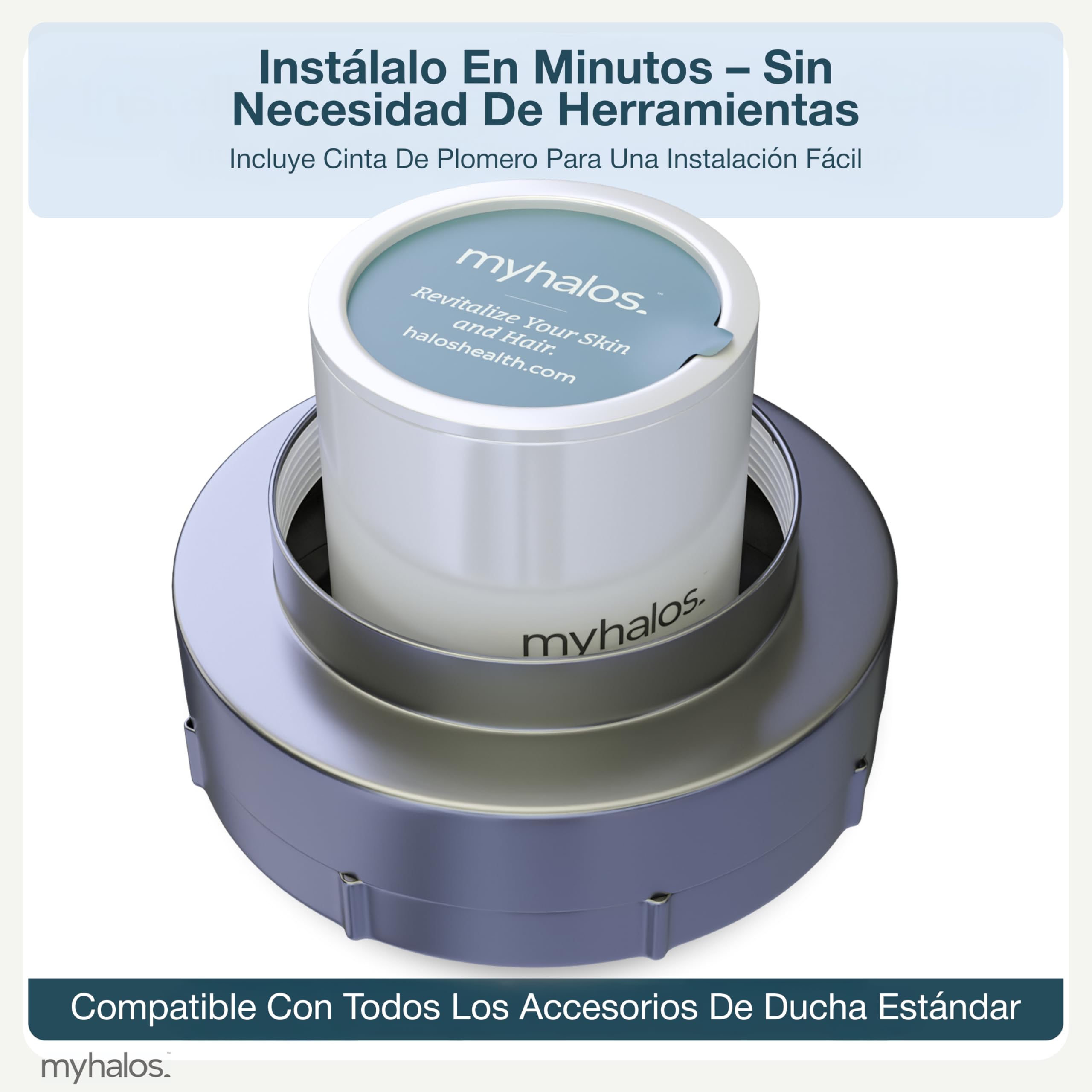 MyHalos® Cabezal de Ducha Fijo con Filtro para Agua Dura – Alcachofa de Ducha de Alta Presión con Triple Filtración KDF-55, Sulfito de Calcio y Carbón Activado – Reduce Cloro, Cal e Impurezas (Níquel)