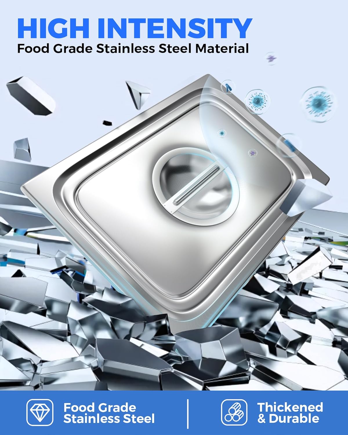 WantJoin Steam Table Hotel Pan Lids - 1/1 1/2 1/3 Full Half Third Size 6 Pack Notched Slotted Cover with Handle for Stainless Steel Metal Tray Set Food Storage Container Commercial Restaurant Warmer - Image 3