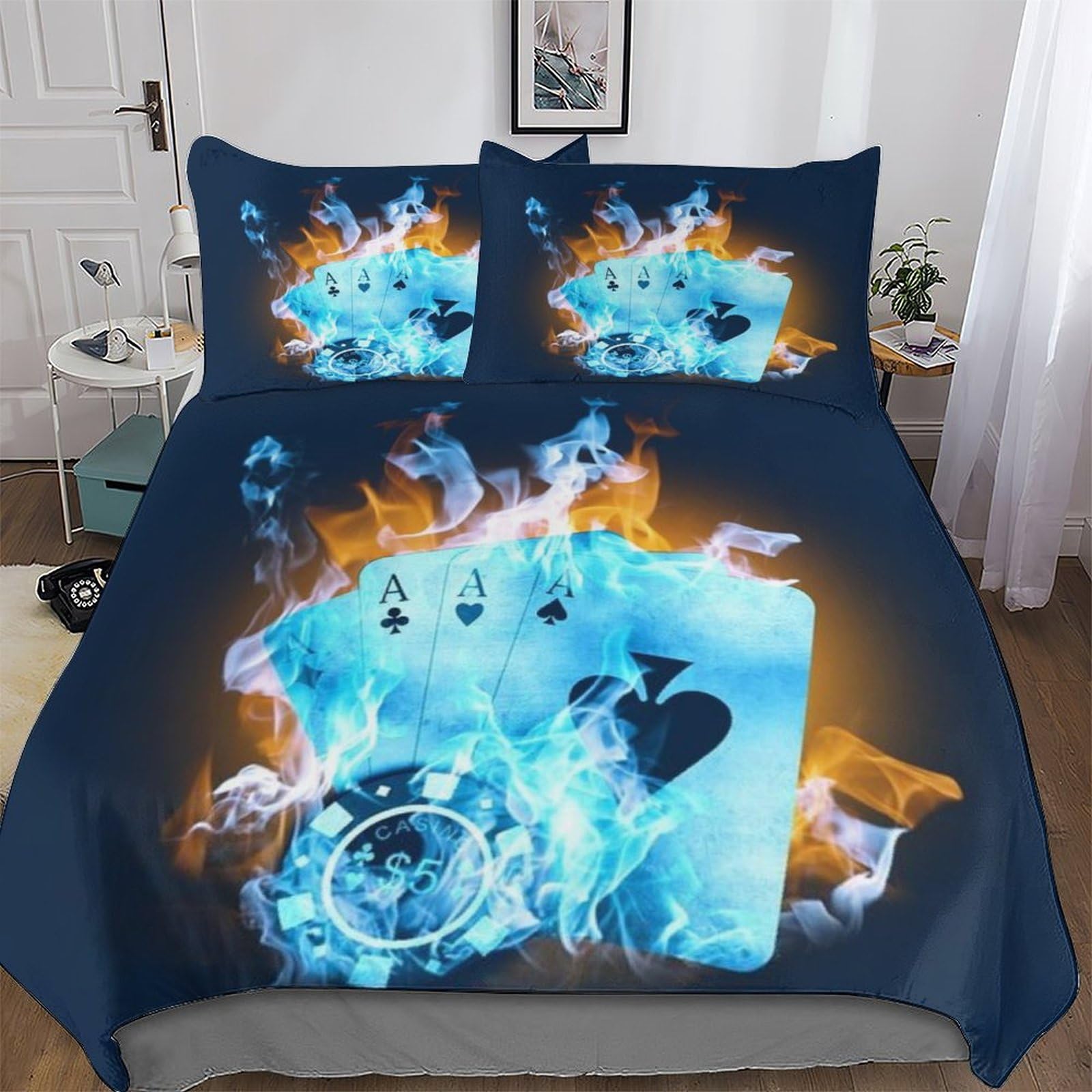 Poker housse de couette avec parure de lit 3 pièces microfibre adulte