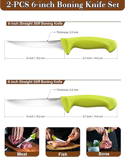 Vista 57 de Cook N Home Juego de cuchillos de deshuesado de 6 pulgadas, acero inoxidable de alto carbono, flexibles curvados y rectos, cuchillos de cocina de 2