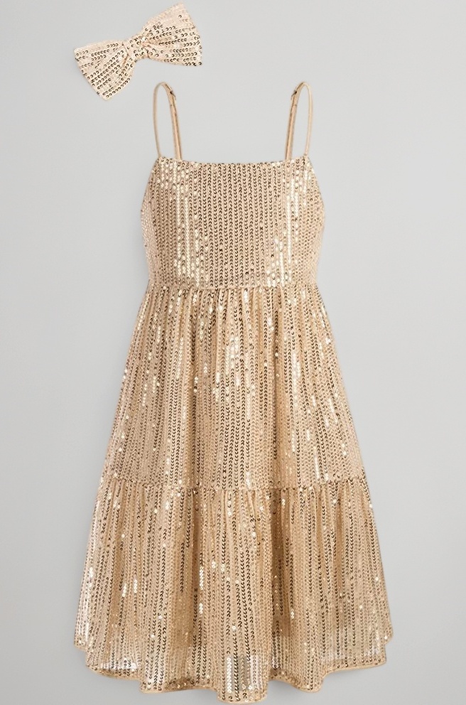 Girls Sequined Knee Length Birthday Dress Frock