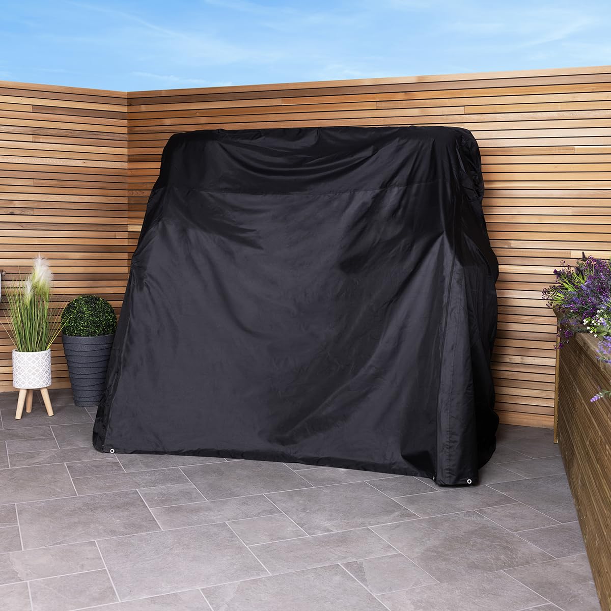 CHARLES BENTLEY Garden Swing Seat Cover, Waterproof, Tear Resistant, For Outside, Patio, Garden Table Cover, Windproof, Circular Table, Weatherproof, 1 Year Guarantee, UV Resist, Black (192x194x133cm)