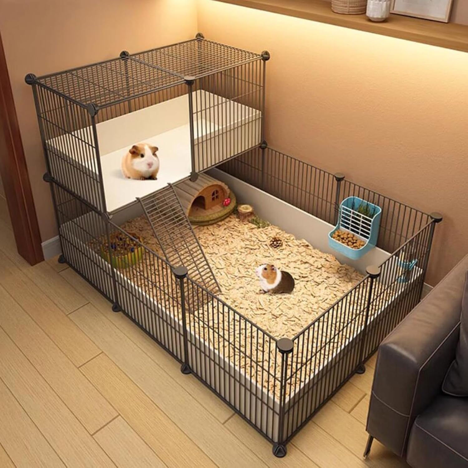 Pet Cages Indoor Enclosure Detachable Metal Wire Kennels Crate Large Extra Exercise Place Cage，Portable Hamster Fence - Waterproof Pig Cage for Hedgehogs, 1.5cm/0.6" Pet Net Distance, Indoor