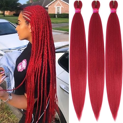 Miniatura 48 de Extensiones de cabello para trenzar preestiradas rosa con oropel de 26 pulgadas - 3 paquetes de trenzas sintéticas profesionales de ganchillo