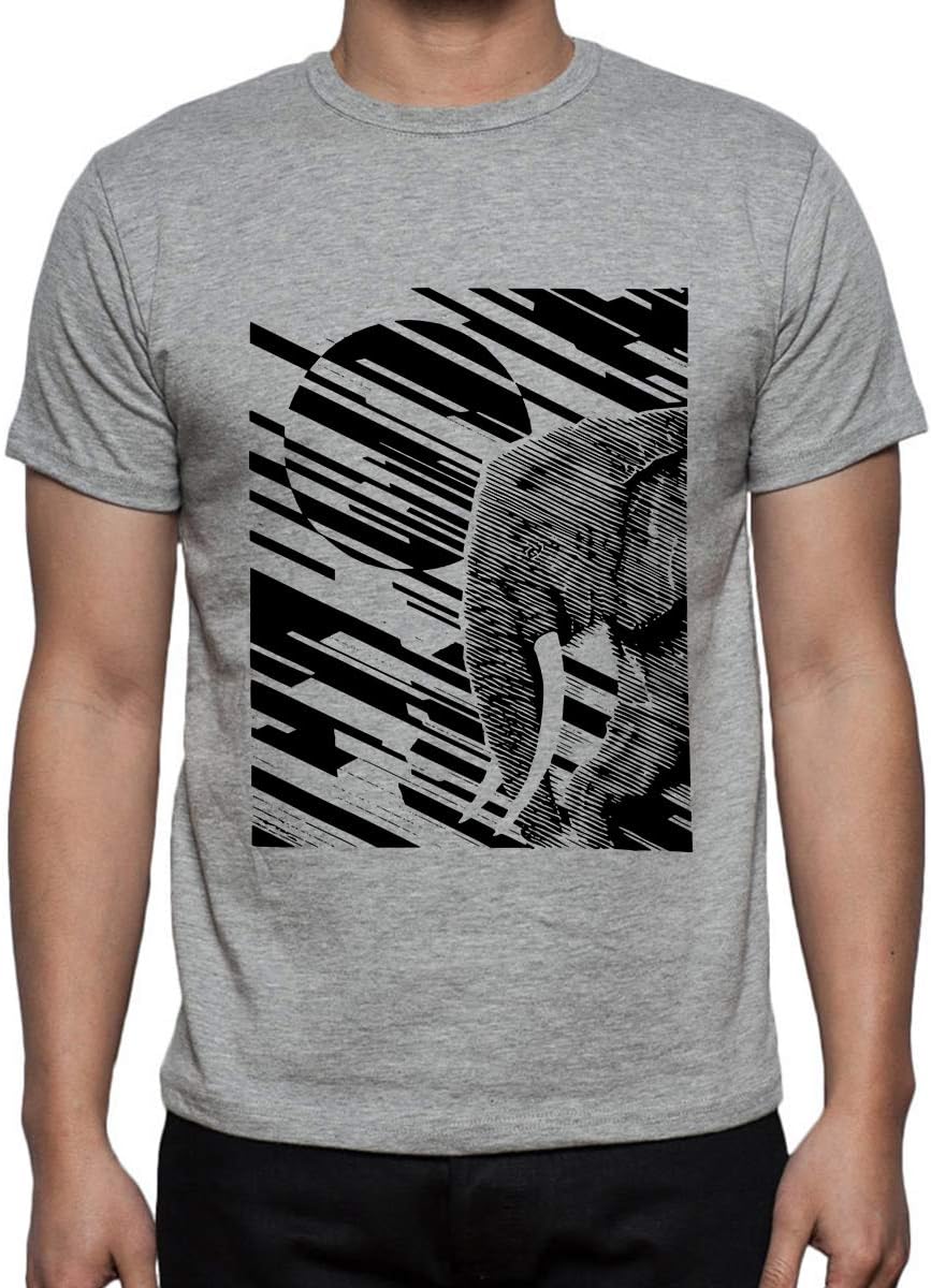 CaseriaMen's Cotton Printed T-Shirt -Elephant Line | 100% Cotton | Half Sleeves | Regular Fit | Printed | Round Neck | Graphic T Shirt