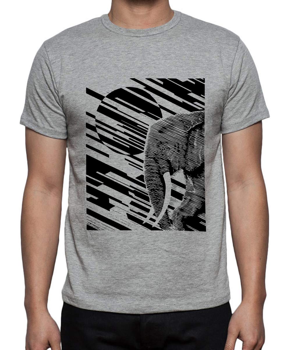 CaseriaMen's Cotton Printed T-Shirt -Elephant Line | 100% Cotton | Half Sleeves | Regular Fit | Printed | Round Neck | Graphic T Shirt