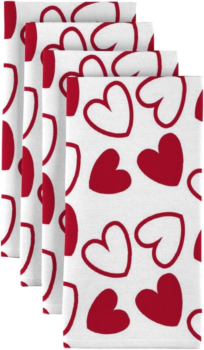 Milliken Tossed Hearts Red & White Dinner Napkins - Set of 12