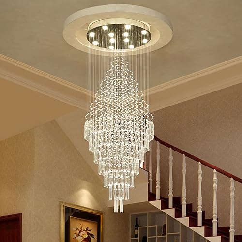 7PM Foyer Chandeliers Entryway High Ceiling, Modern Crystal Chandelier Lighting Raindrop Chandeliers Staircase Large Chandelier High Ceiling Light Fixtures for Foyer Entryway Living Room Decor H59''