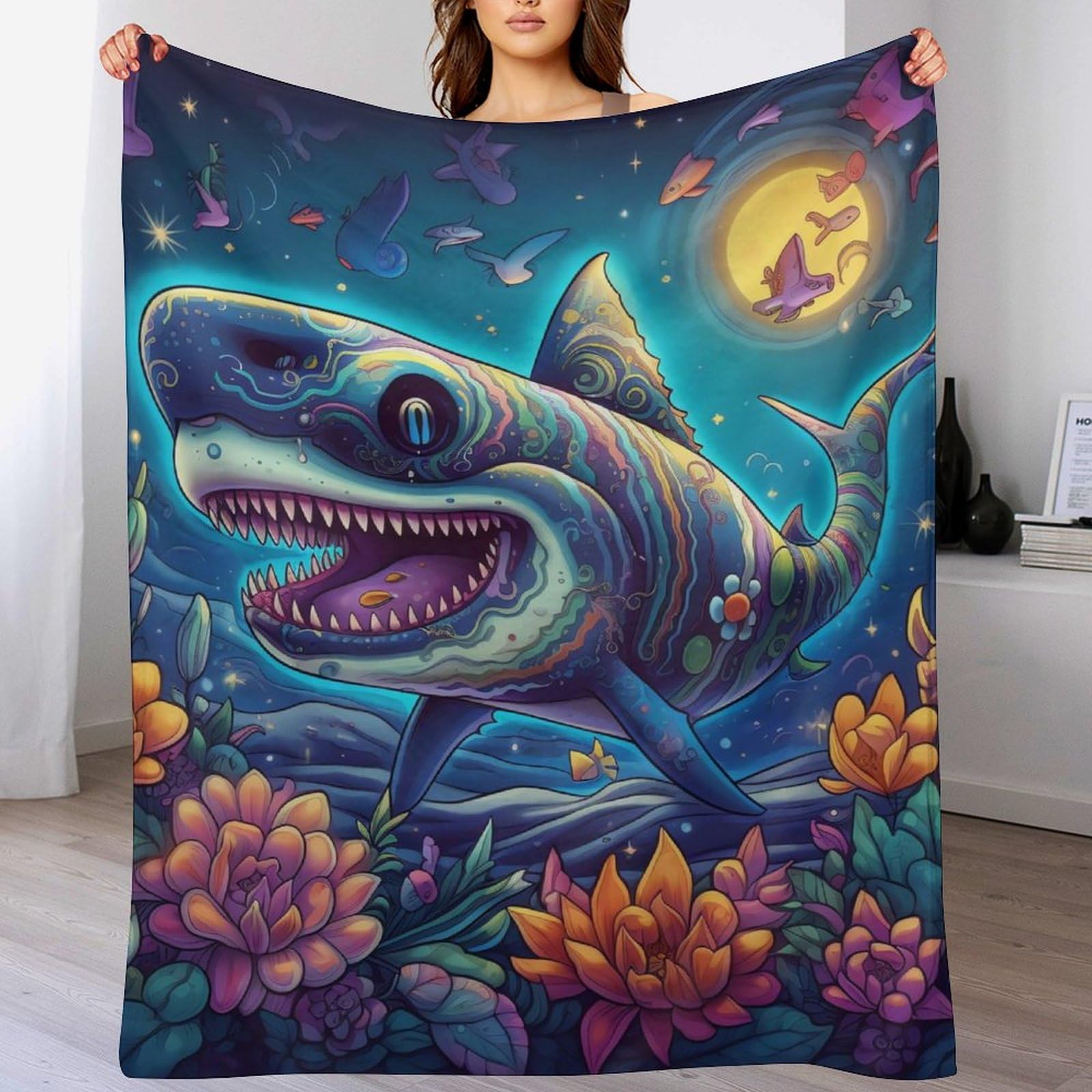 Couverture Requin Super Douce et Moelleuse - Plaid Thermique et Léger