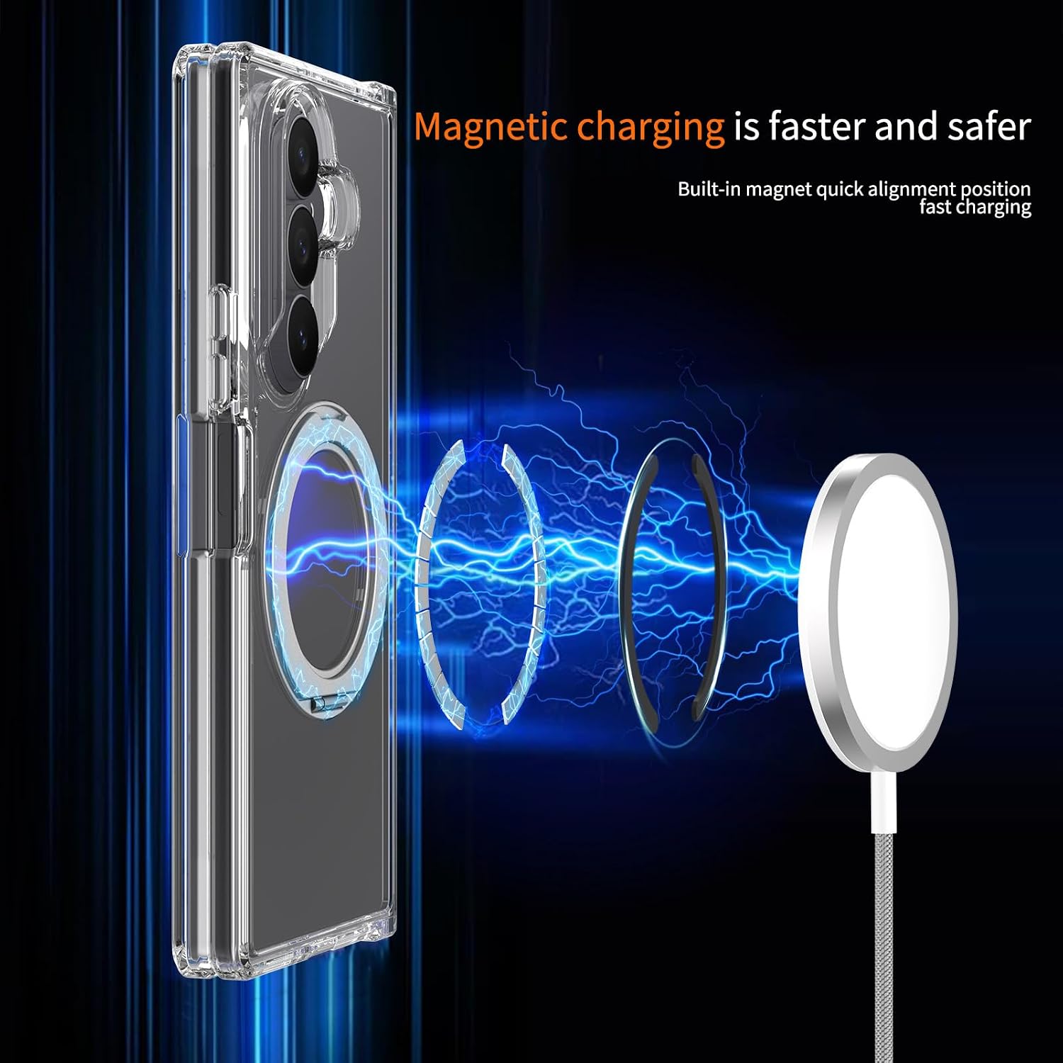 Magnetic case for Samsung Galaxy Z Fold7, Featuring a 360-degree Rotating Stand, A semi-Transparent Design, Wireless Charging Support, and Shock-Absorbing Capabilities (Transparent)