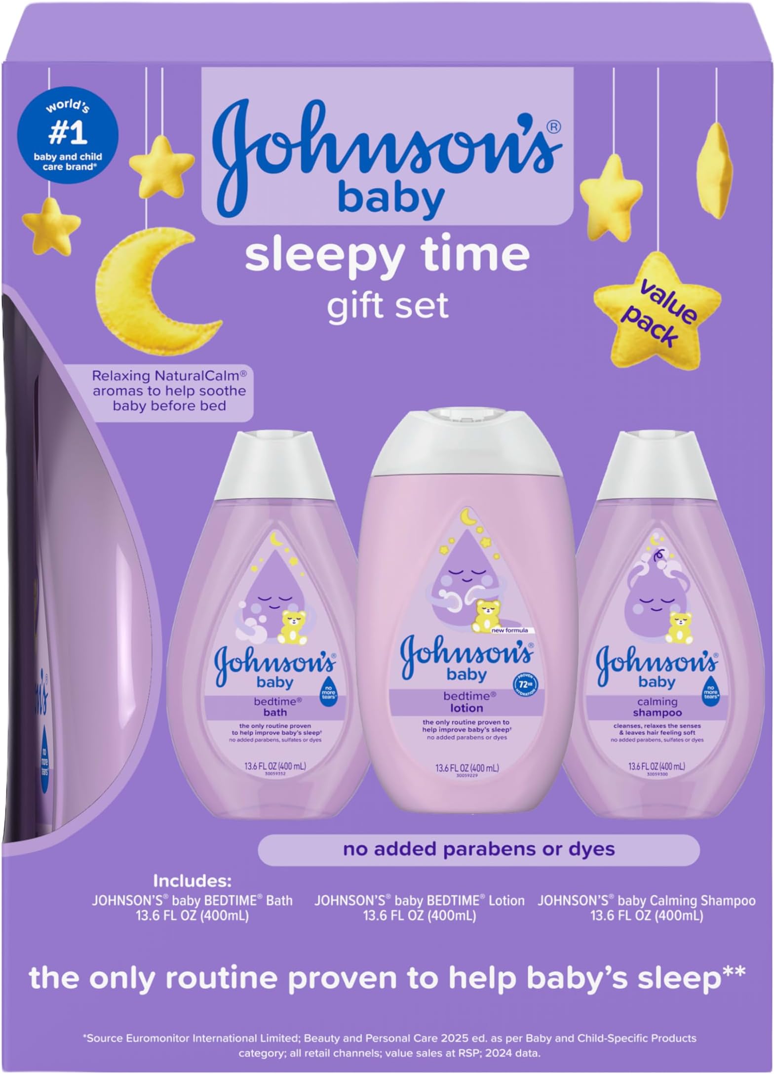 Johnson's Baby Sleepy Time Gift Set with Calming Bedtime Bath, Bedtime Lotion & Calming Shampoo, Baby Bedtime Essentials with Relaxing NaturalCalm Aromas, Hypoallergenic, 3 Items
