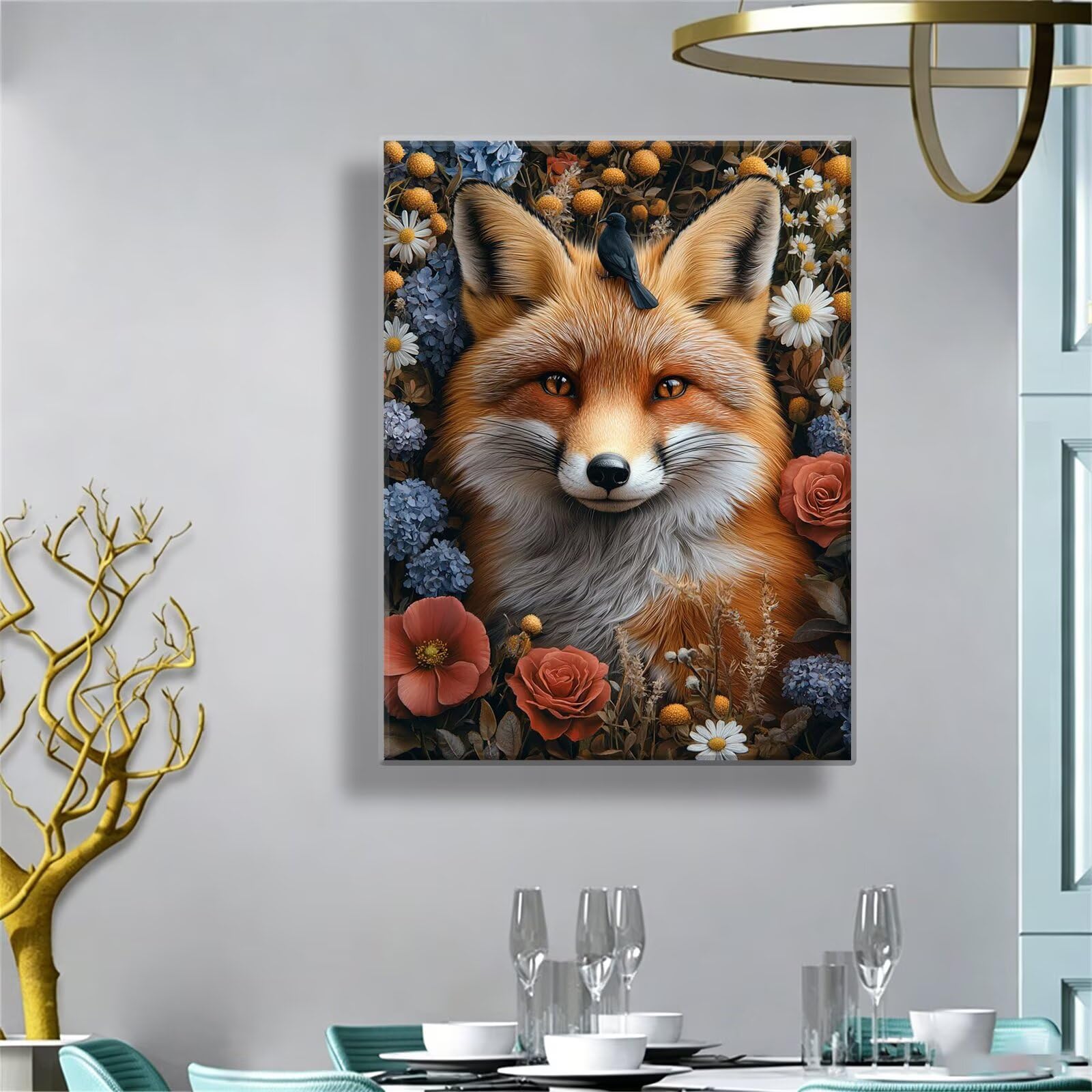 Dipingere con i Numeri Adulti fiore volpe, Quadri da Dipingere Numerati Fai Da Te per Principianti e Adultis, Olio La Pittura di Numeri Kit, Hobby Creativi Adulti, Decorazioni Casa 90x120cm Q3S-586