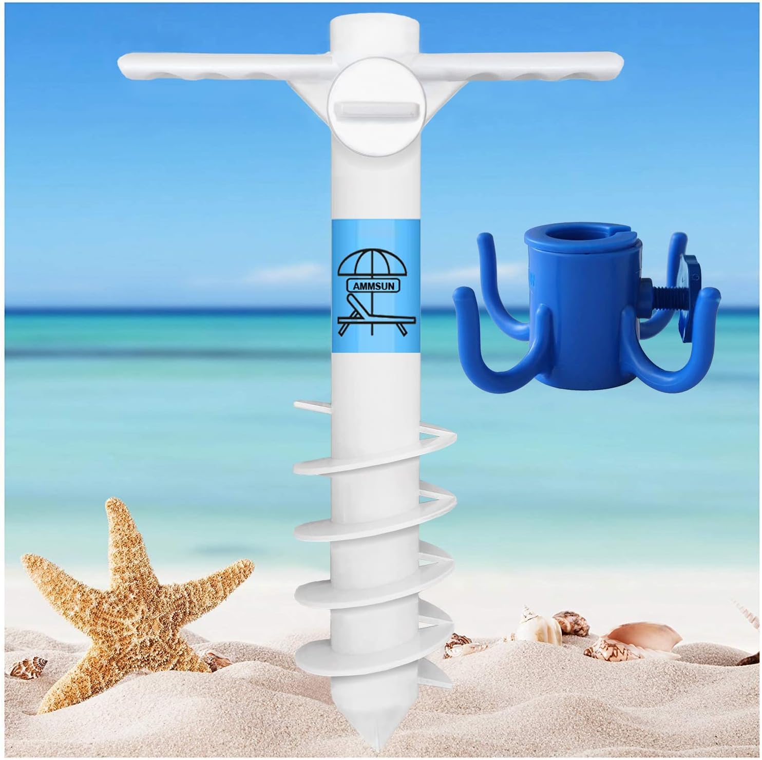 AMMSUN Beach Umbrella Sand Anchor & Beach Umbrella Hanging